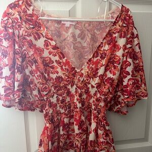 Floral Red and White Women's Top